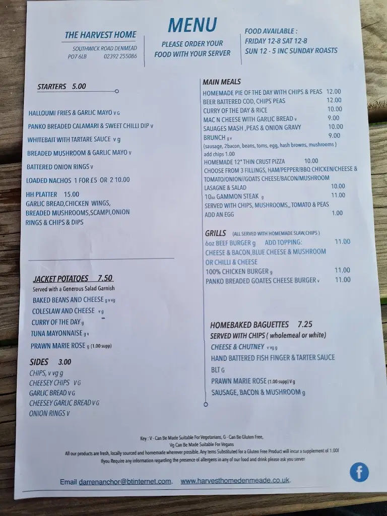 Menu_The Harvest Home_Denmead_image_1