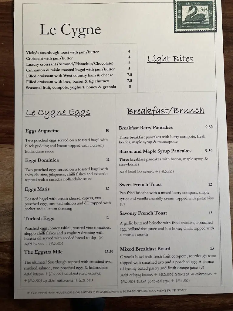 Menu_Le Cygne_Dawlish_image_1