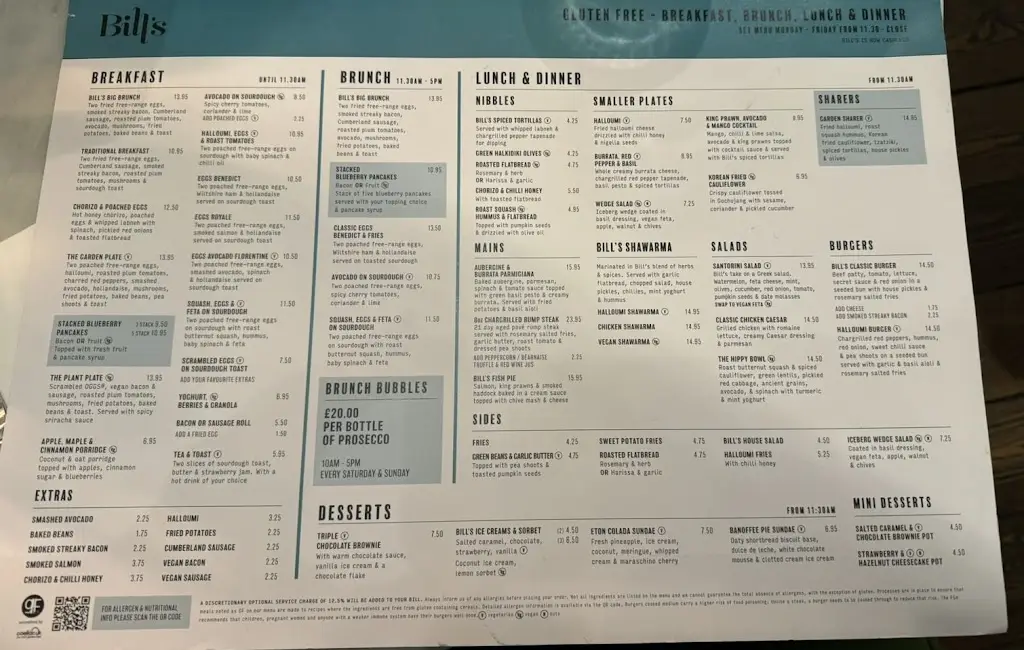 Menu_Bill's Windsor Restaurant_Datchet_image_1