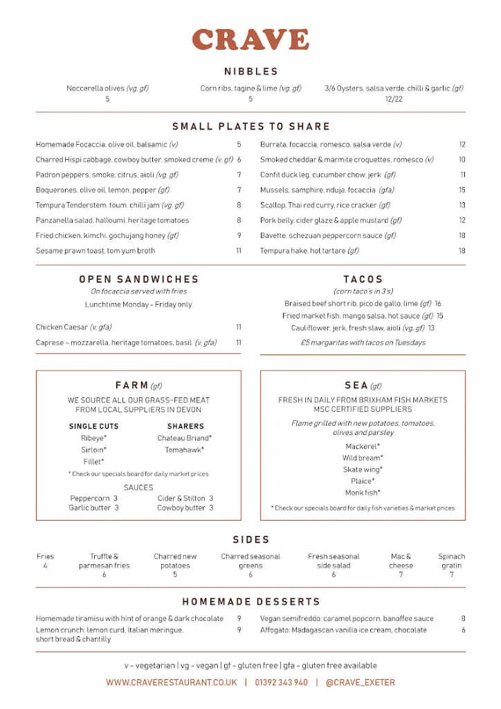 Menu_Crave restaurant_Devon_image_1