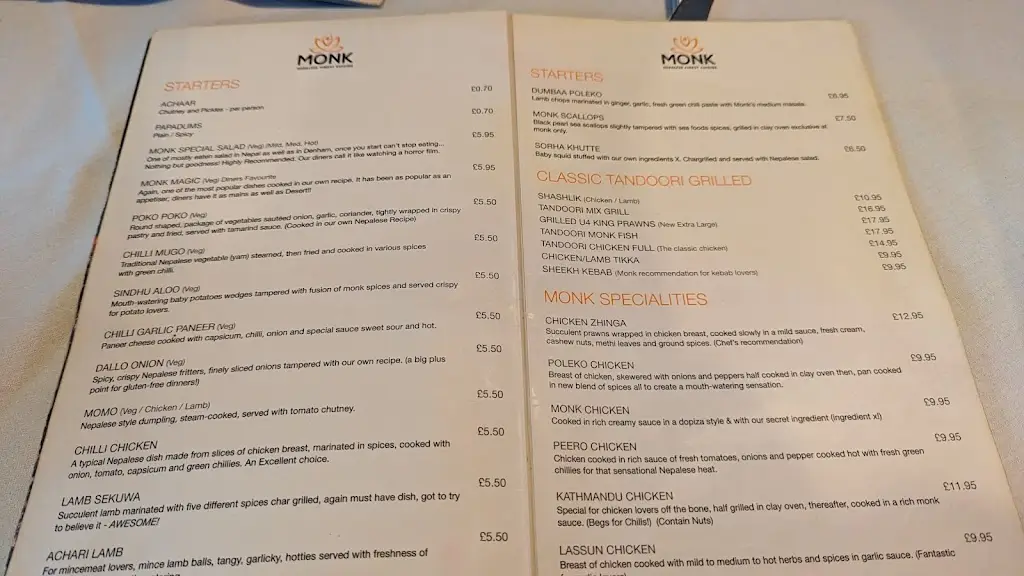Menü_Monk Nepalese Restaurant_Denham_Bild_1