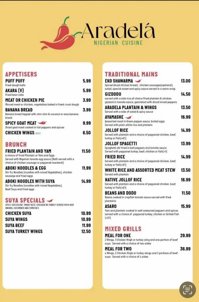 Menu_Aradela Nigerian Restaurant_Deanshanger_image_2