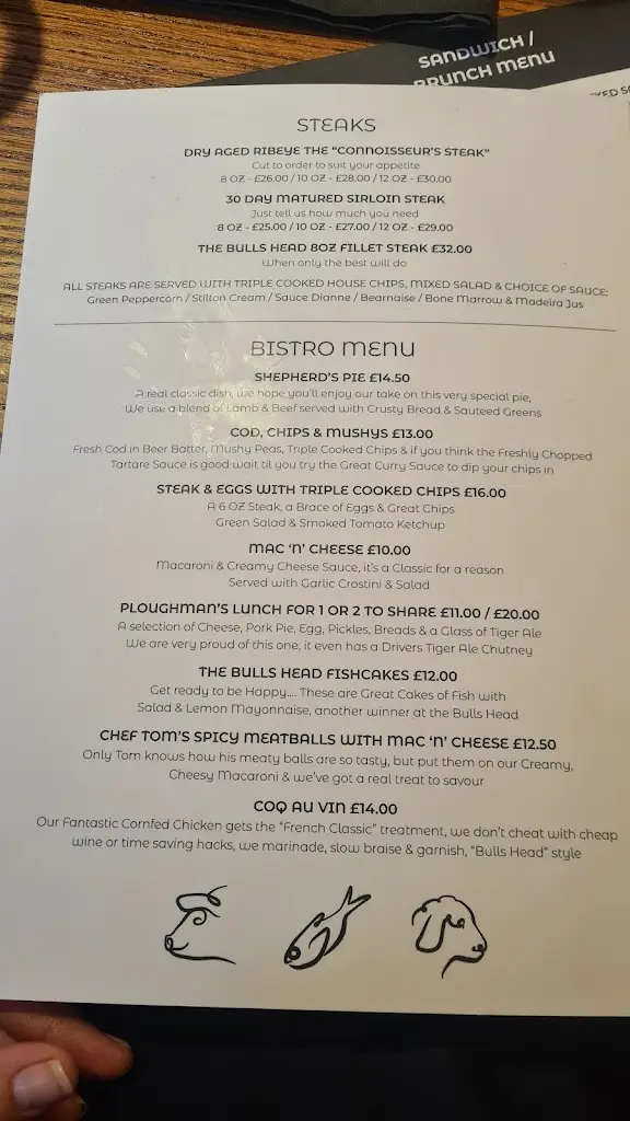 Menu_The Bulls Head_Desford_image_1