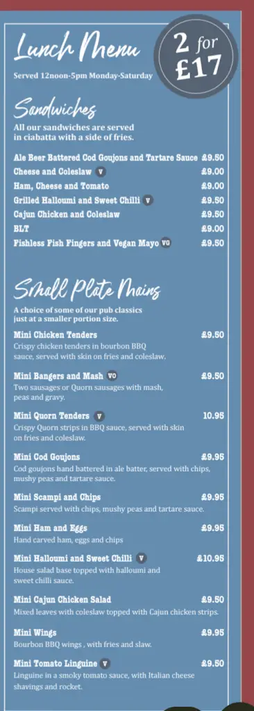 Menu_The Bulls Head_Desford_image_1