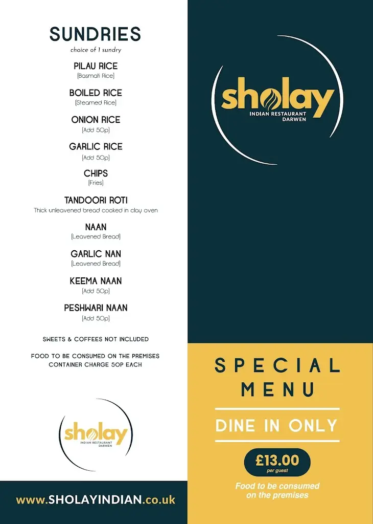 Menu_SHOLAY INDIAN RESTAURANT DARWEN_Darwen_image_4