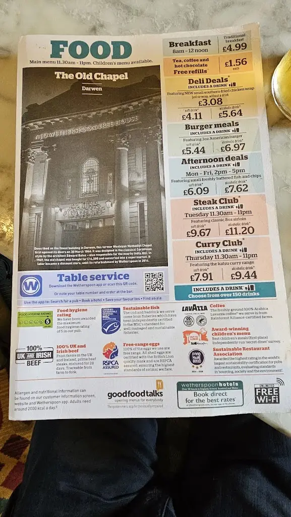 Menu_The Old Chapel - JD Wetherspoon_Darwen_image_1