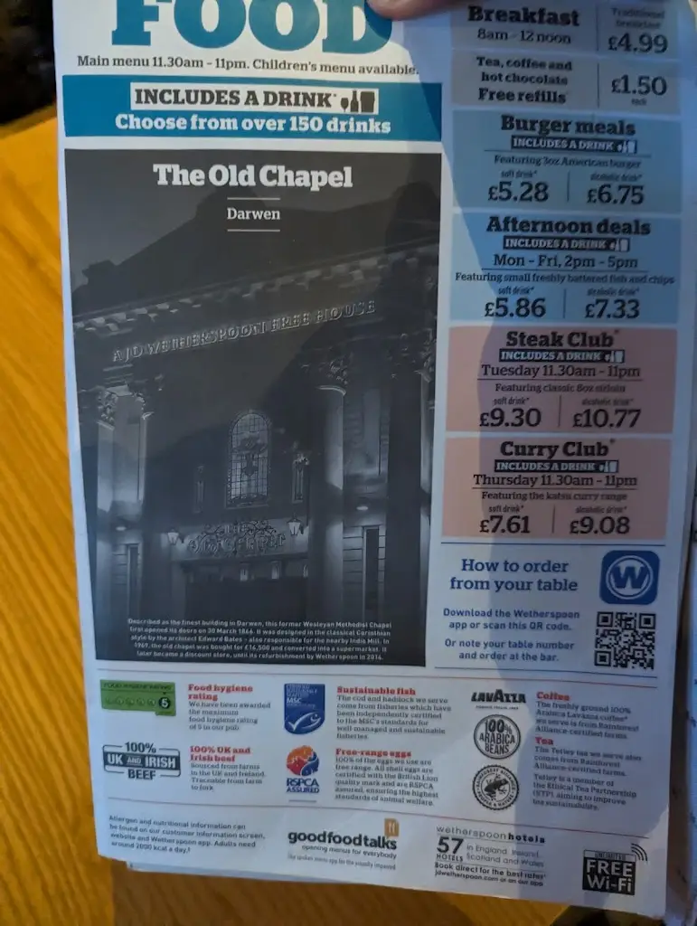Menu_The Old Chapel - JD Wetherspoon_Darwen_image_4
