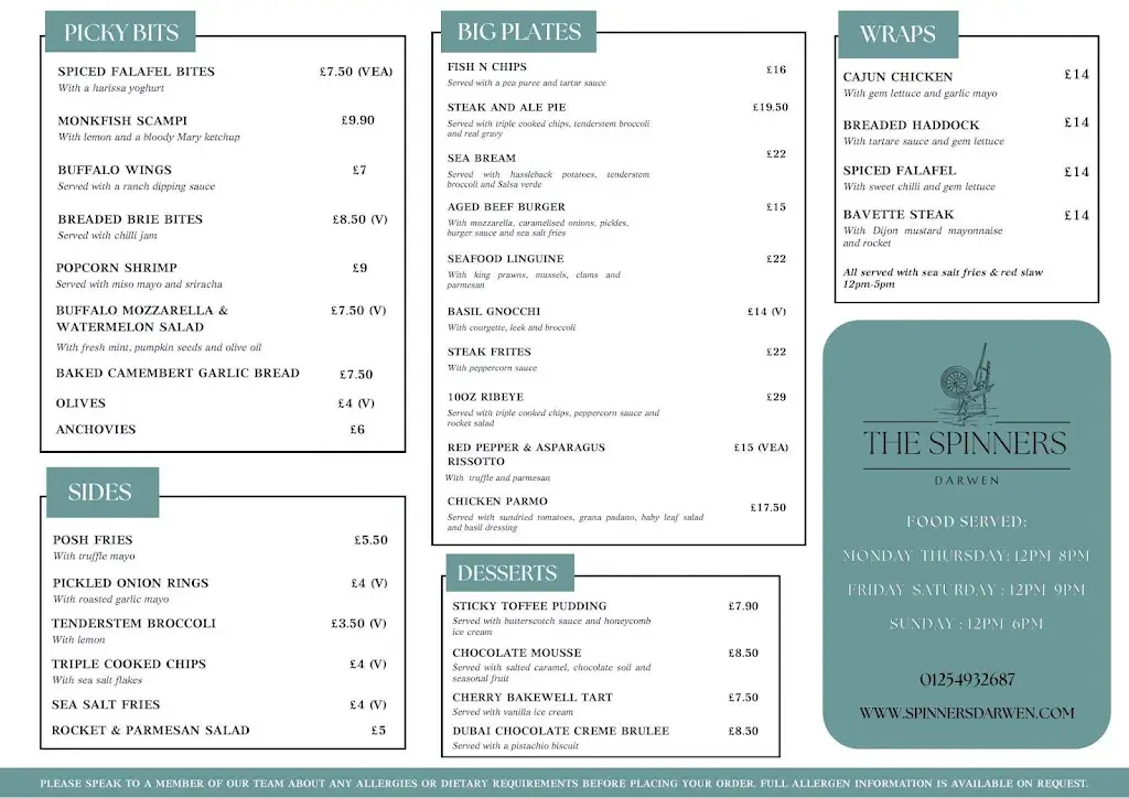 Menu_The Spinners_Darwen_image_1