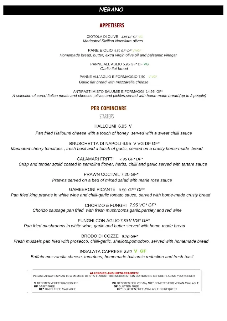 Menu_Nerano Italian Restaurant, Devizes_Devizes_image_2