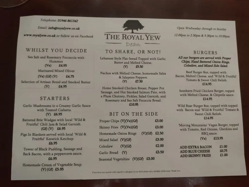 Menu_The Royal Yew_Distington_image_2