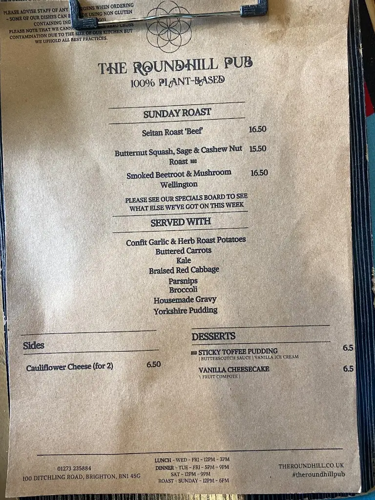 Menu_The Roundhill Pub_Ditchling_image_1