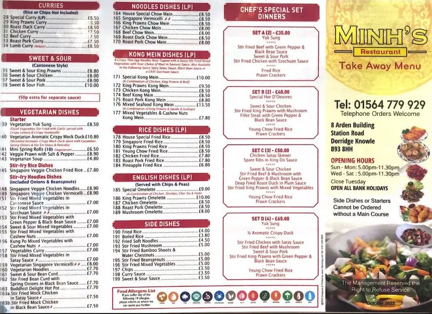 Menu_Minh's Cantonese Restaurant_Dorridge_image_2
