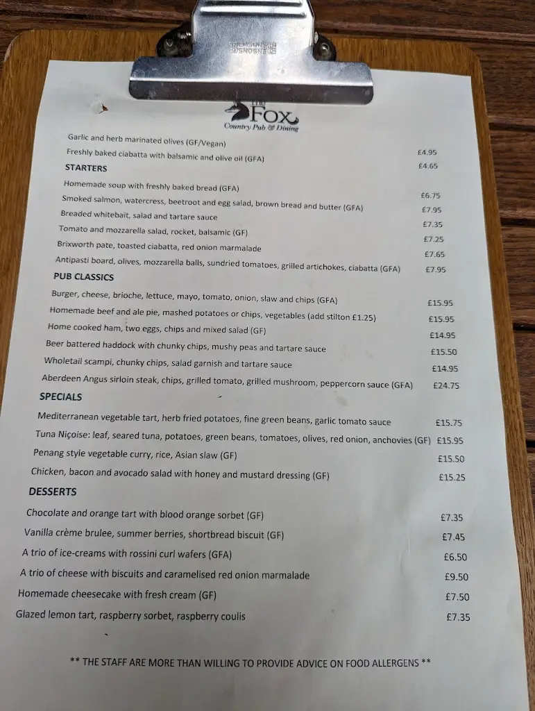 Menu_The Fox_District of Rutland_image_1