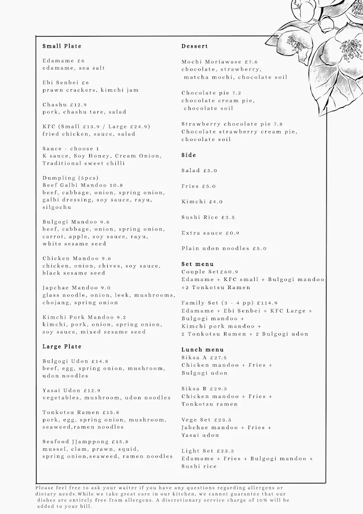 Menu_Myra's Korean and Japanese Restaurant_Dorchester_image_1
