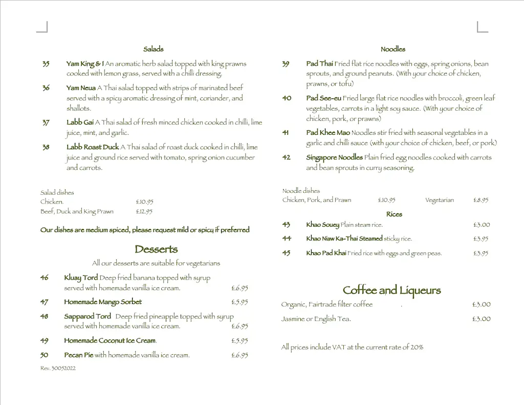 Menu_The King and Thai Restaurant_Dorchester_image_2