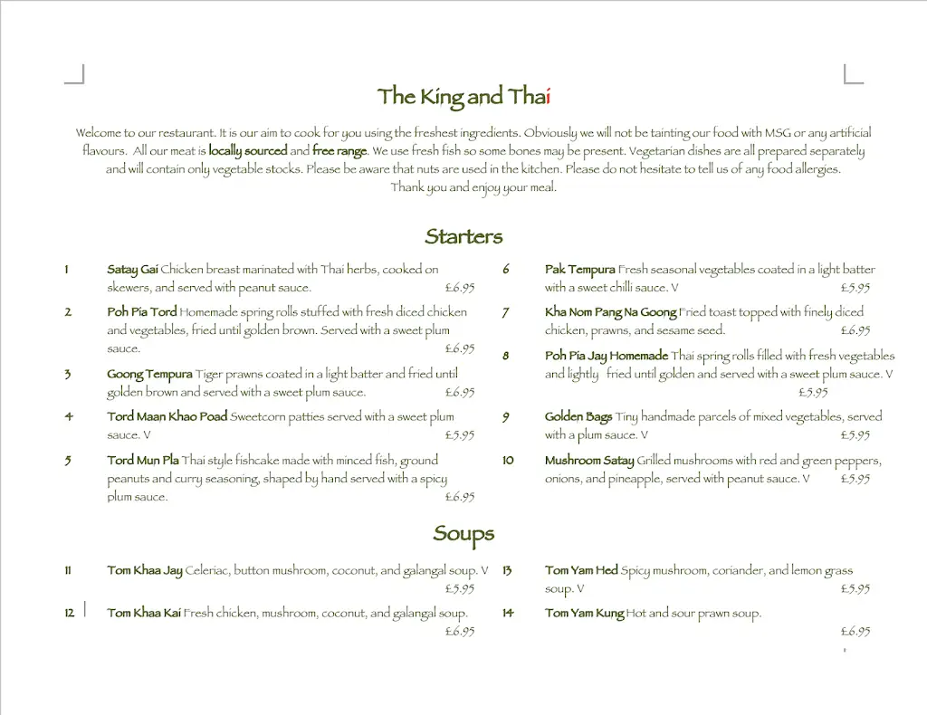 Menu_The King and Thai Restaurant_Dorchester_image_3