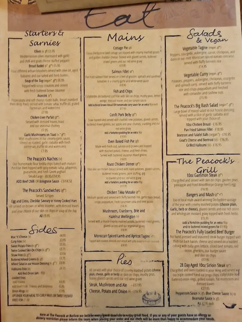 Menu_The Peacock At Barlow_Dronfield_image_4