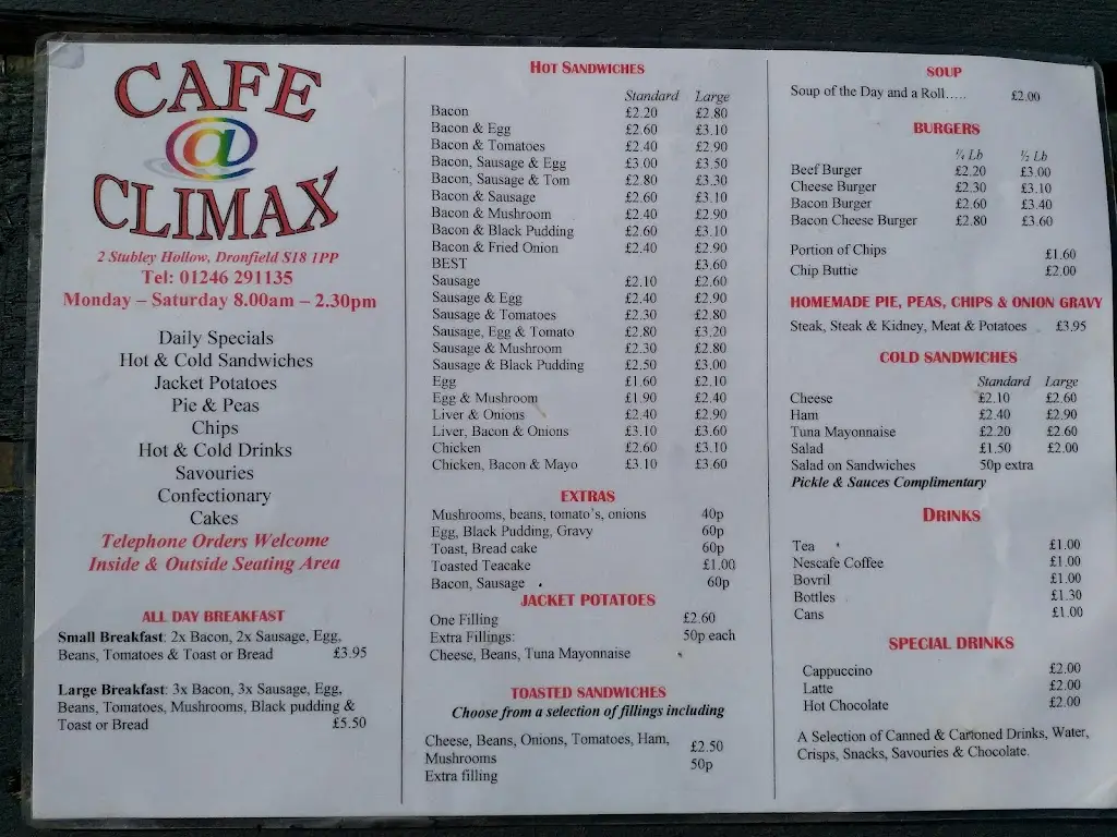 Menu_Climax Cafe_Dronfield_immagine_1