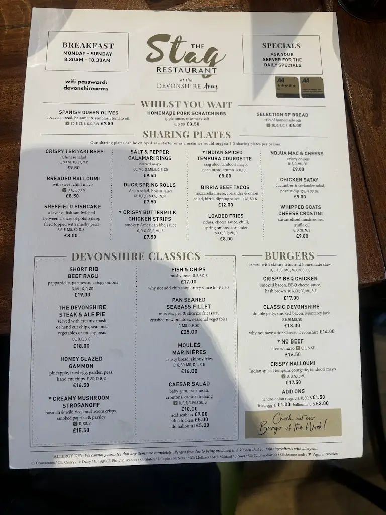 Menu_The Devonshire Arms._Dronfield_image_3