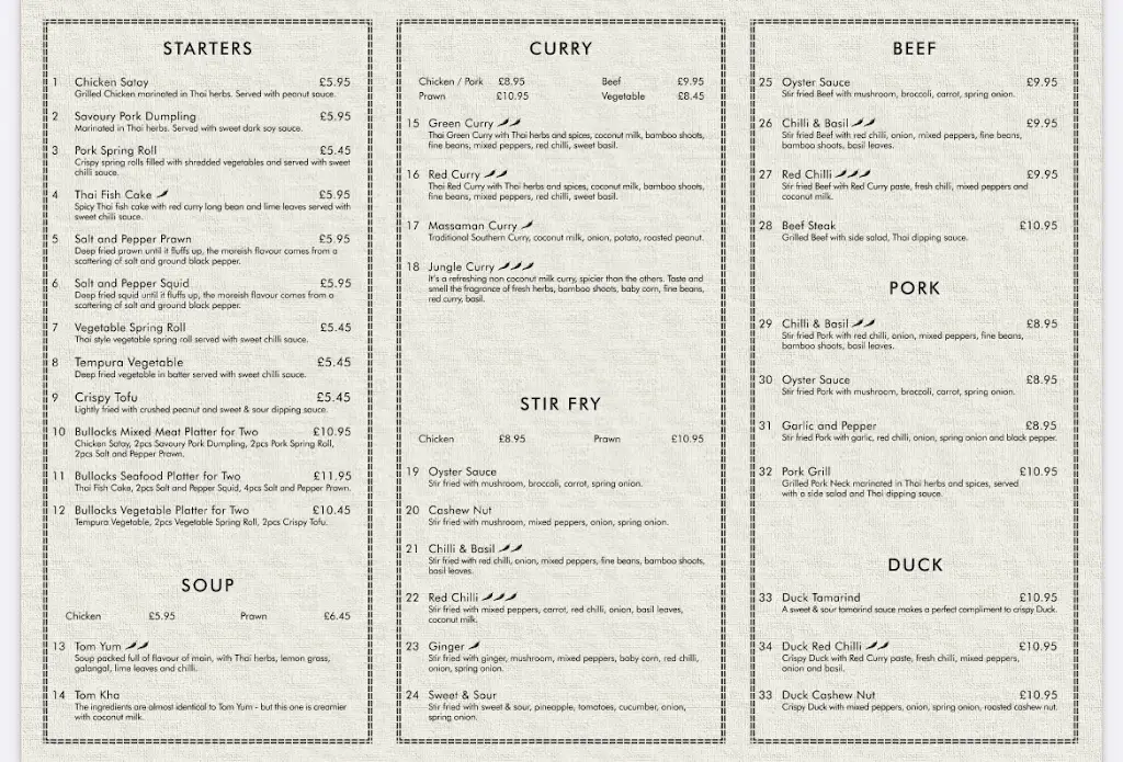 Menu_Thai at Bullocks Bistro & Bar_Droitwich_image_1