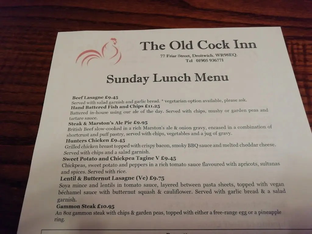 Menu_Old Cock Inn_Droitwich_image_1