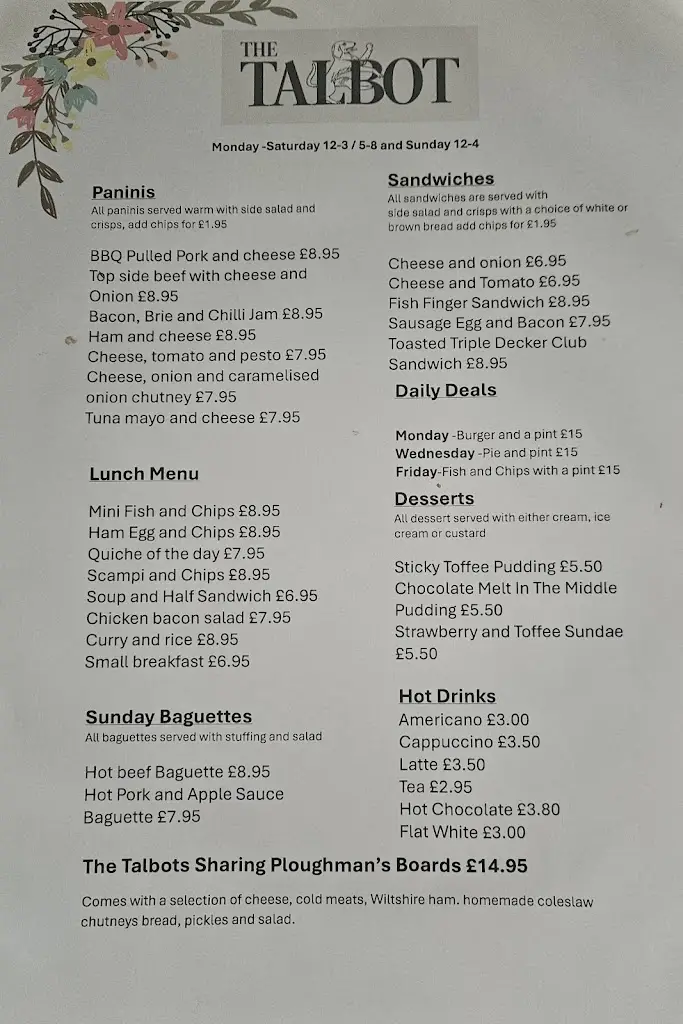 Menu_The Talbot_Droitwich_image_1