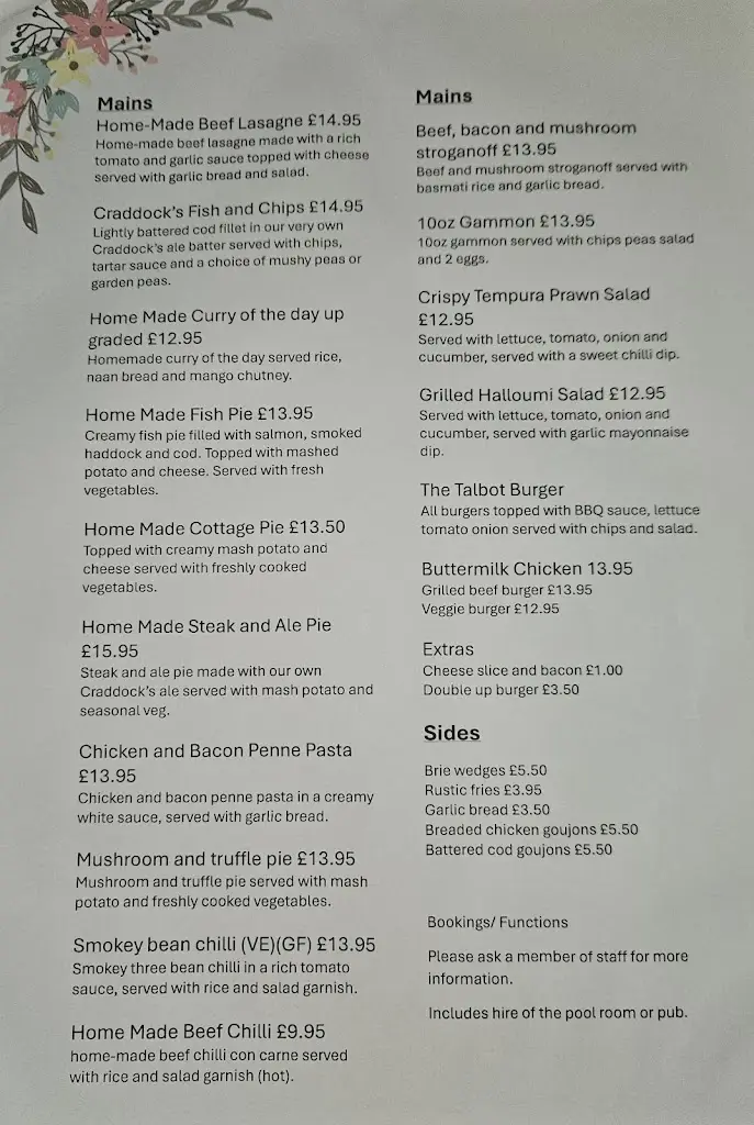 Menu_The Talbot_Droitwich_image_2