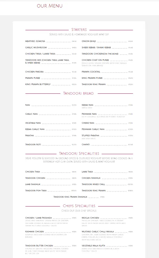 Menu_Dunkeswell Indian Kitchen_Dunkeswell_immagine_2