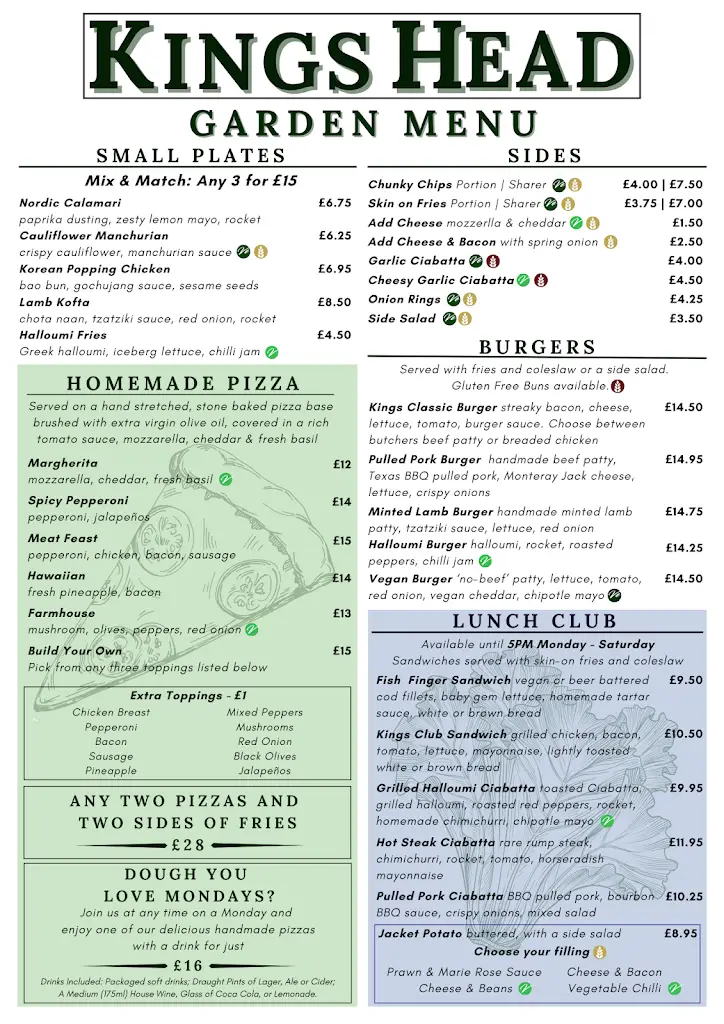 Menu_The Kings Head_Atherstone_image_1