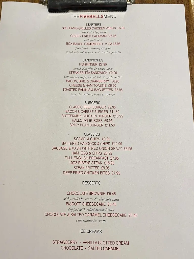 Menu_The Five Bells_Earls Colne_image_1