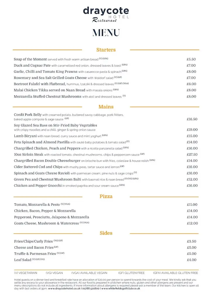 Menu_Draycote Hotel Restaurant_Dunchurch_image_1