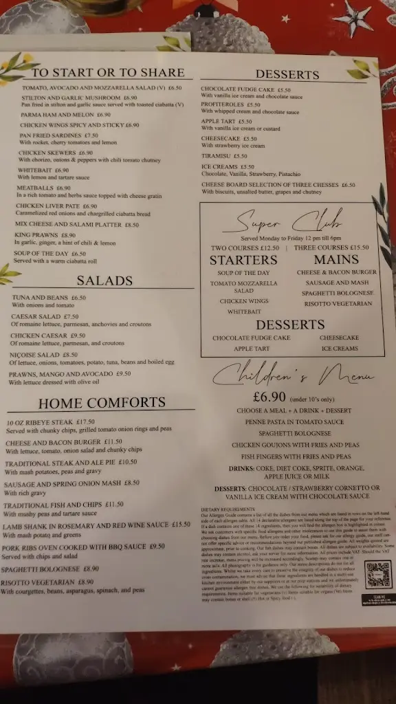 Menu_The White Lion_Dunstable_image_1