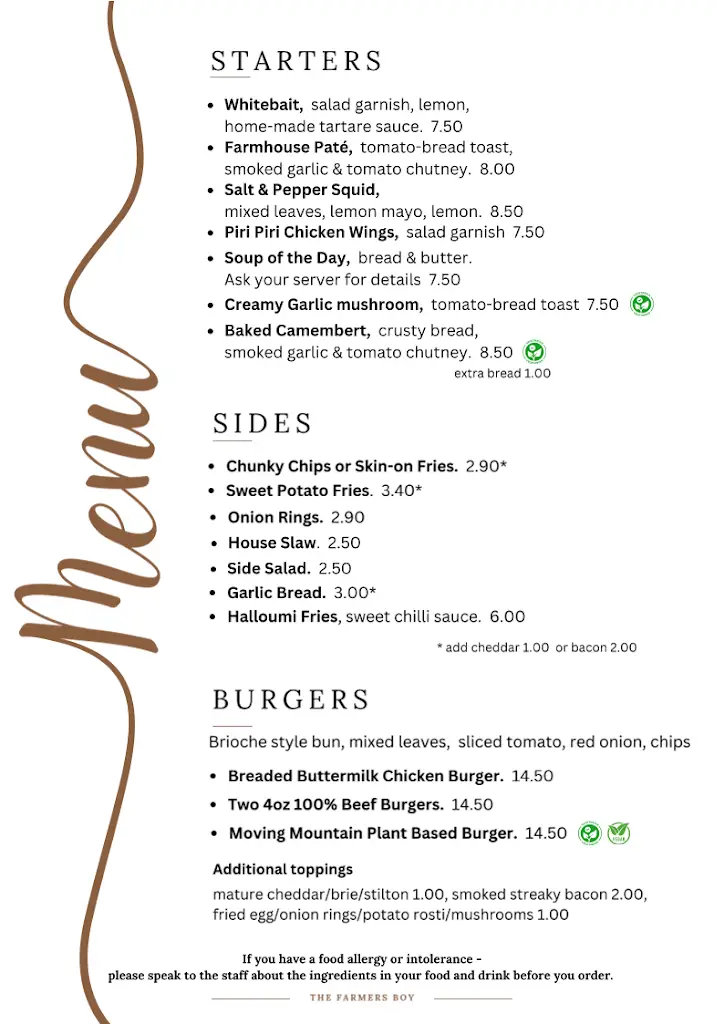 Menu_The Farmer's Boy_Dunstable_image_1