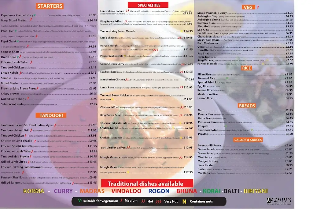 Menu_Nazmin's Indian Restaurant Earlsfield_Earlsfield_image_1