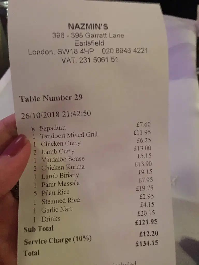 Menu_Nazmin's Indian Restaurant Earlsfield_Earlsfield_image_2