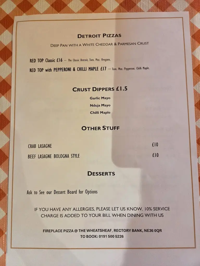 Menu_Fireplace Pizza @ The Wheatsheaf_East Boldon_image_2