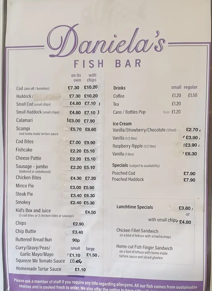 Menu_Daniela's Fish Bar_East Boldon_image_2