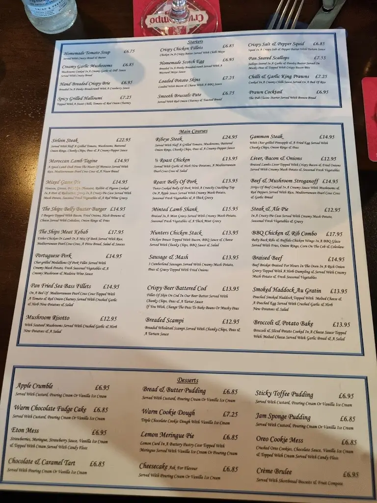 Menu_The Ship_East Tilbury_image_1