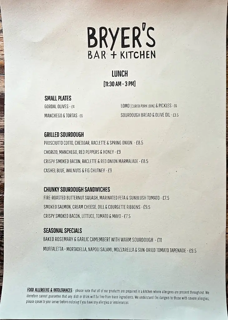 Menu_Bryer's_East Leake_image_1