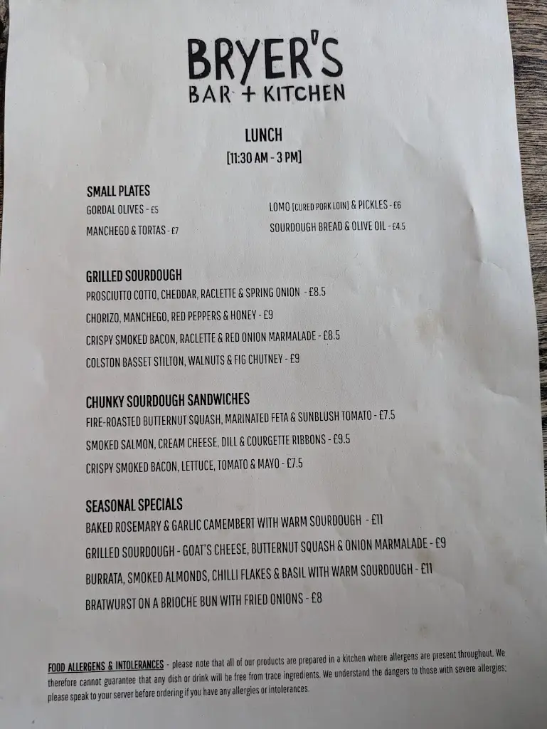 Menu_Bryer's_East Leake_image_2