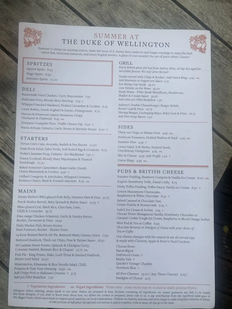 Menu_The Duke of Wellington_East Horsley_image_2