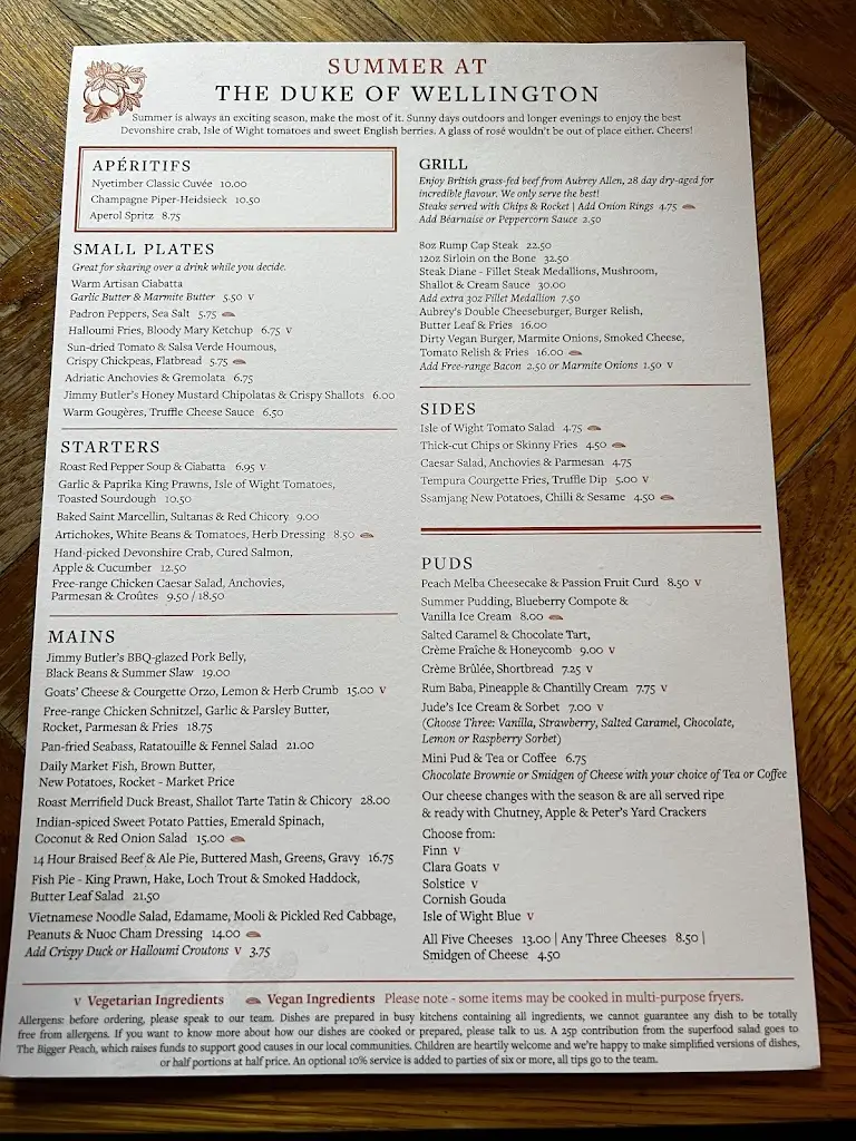 Menu_The Duke of Wellington_East Horsley_image_4