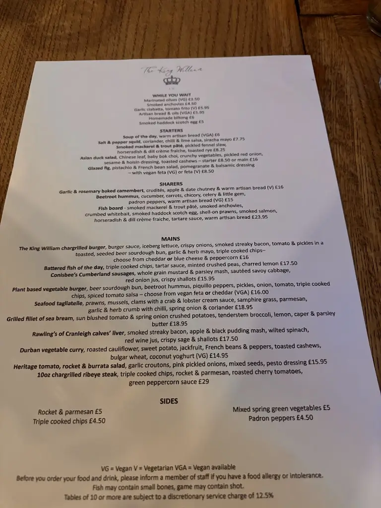 Menu_The King William IV Pub_East Horsley_immagine_1