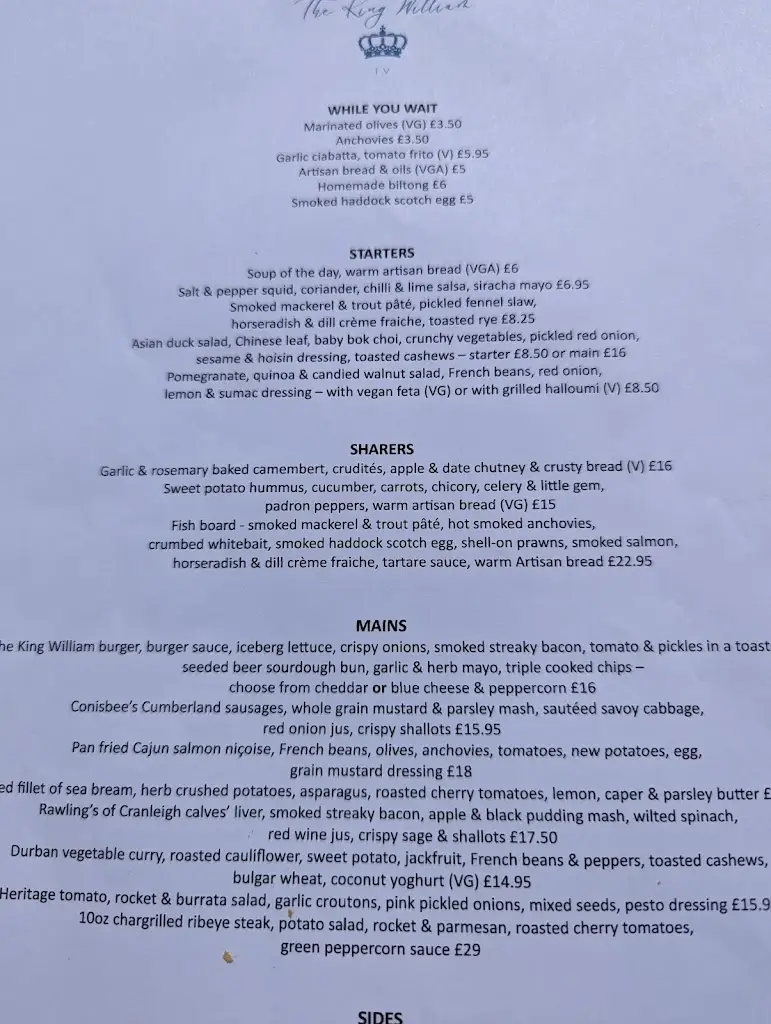 Menu_The King William IV Pub_East Horsley_immagine_3