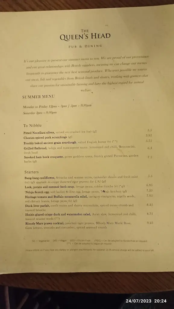 Menu_The Queen's Head_East Horsley_imagen_2
