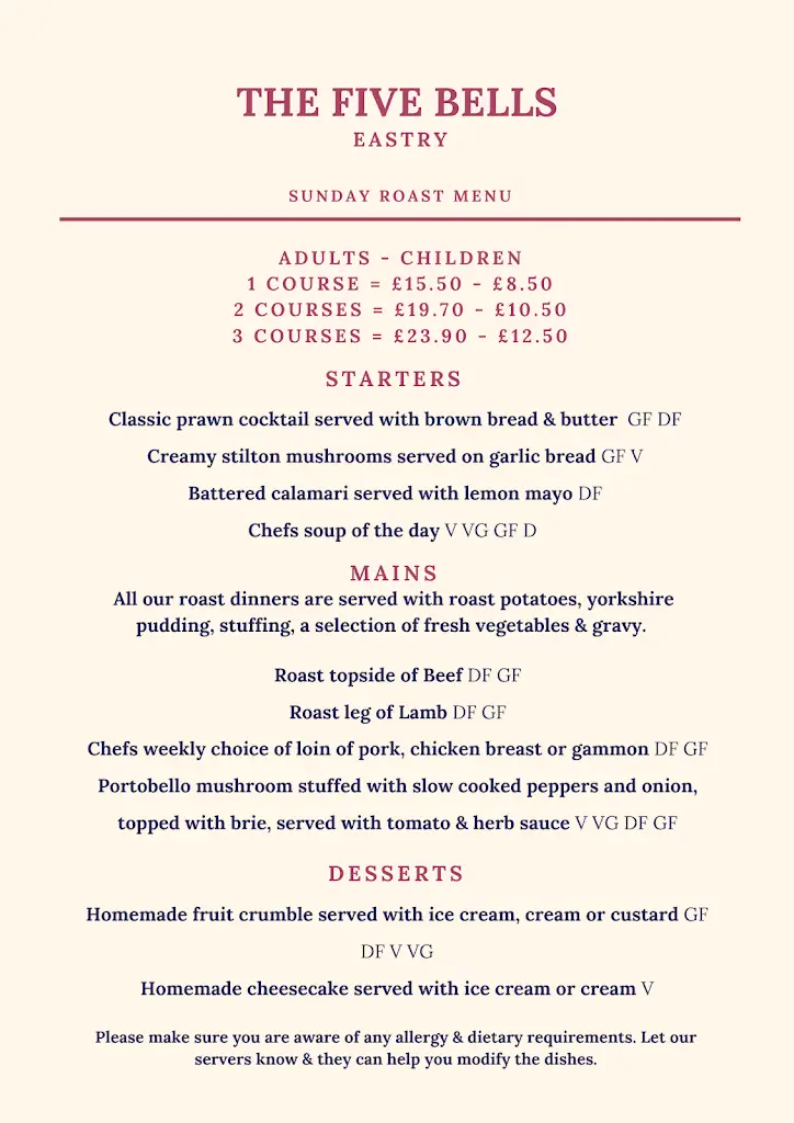 Menu_The Five Bells, Eastry_Eastry_image_3