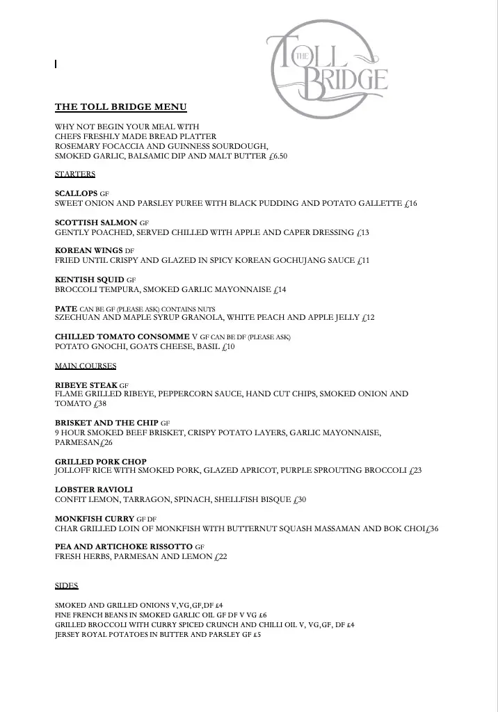 Menu_The Toll Bridge Restaurant & Bar_Eastry_image_1