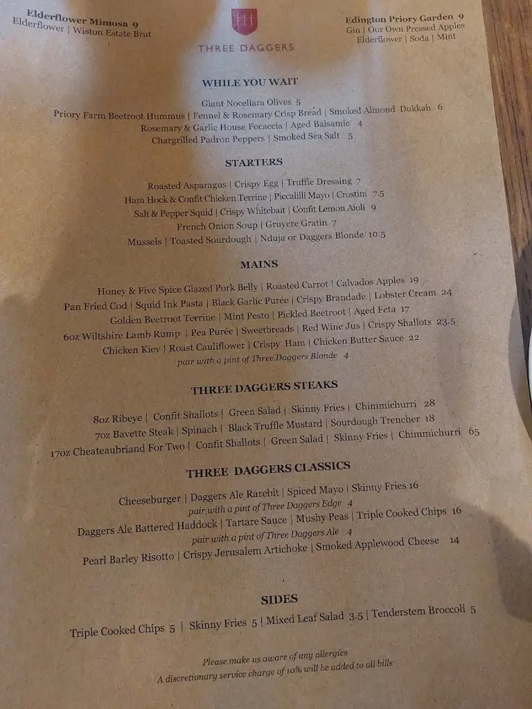 Menu_The Three Daggers_Edington_image_1