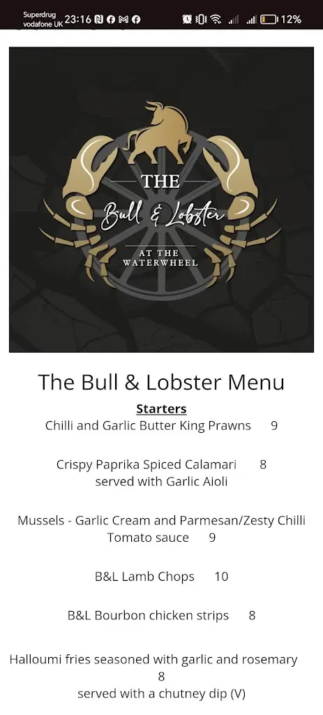 Menu_The Bull & Lobster_Eastrington_image_4