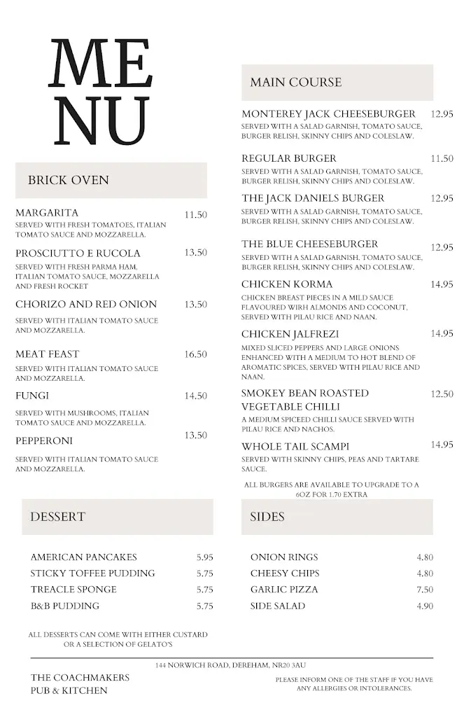 Menu_The Coachmakers Pub And Kitchen_East Dereham_image_1